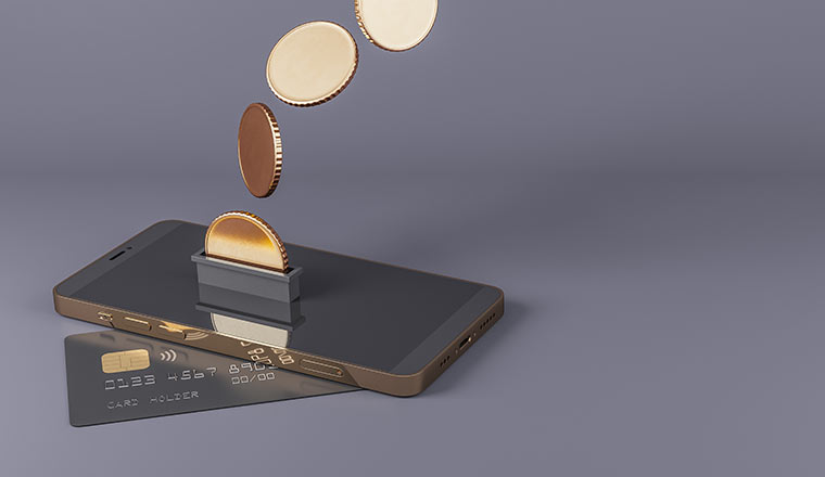 A Smartphone with card and coins - payment concept