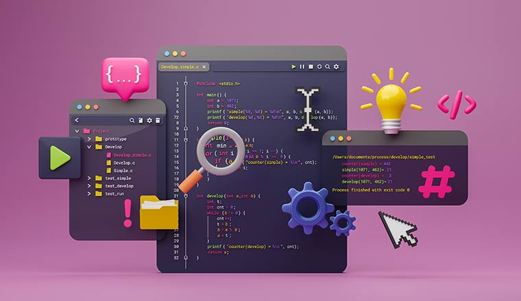 Development concept with programming script and icons