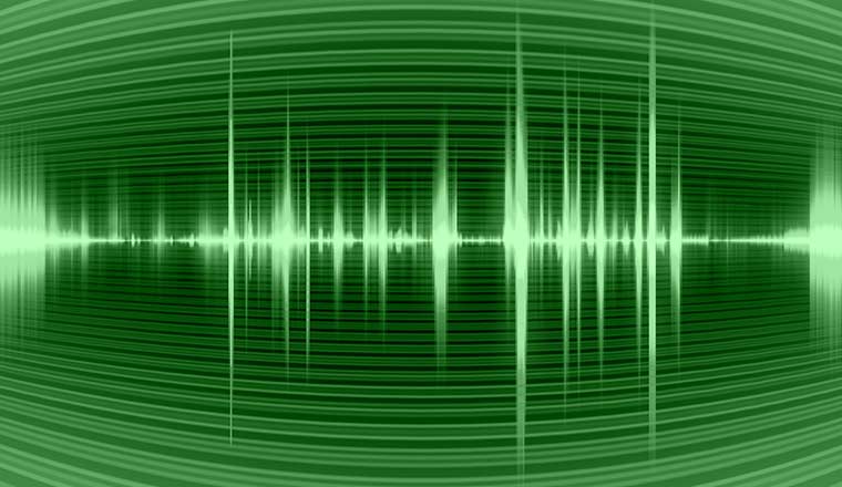 Graphic of a digital sound in green