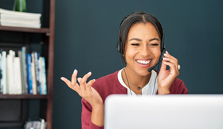 Smiling agent working from home