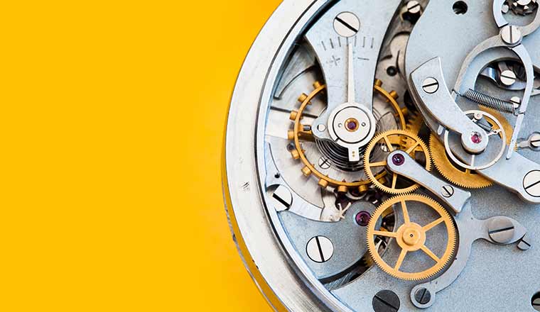 Mechanic stopwatch chronometer mechanism, with bronze cogs