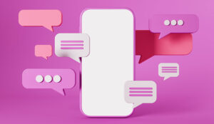 Phone display and bright notifications. Pink speech bubble and screen