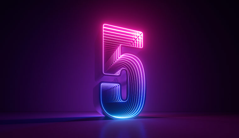 Digital neon light number five