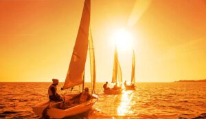 Yachts following the sun