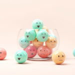 Set of emoji emoticons with sad and happy mood in jar glass, rating concept