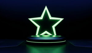 Award concept with green neon star on podium