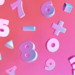 Gradient color number and basic math operation symbols on pink background