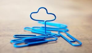 Cloud computing, expressed with blue paper clips.