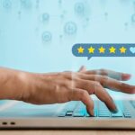 Customer Experiences Concept. Happy Client Using Computer Laptop to Giving Best Review
