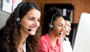 Smiling call centre agents