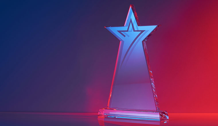 close up of star shape crystal trophy