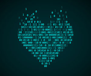 Partial to Data Concept with Blue heart of binary code 