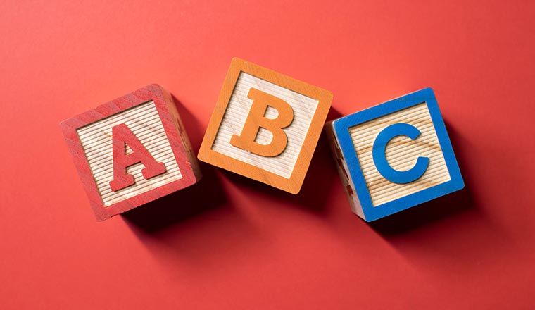 A, B and C wooden blocks