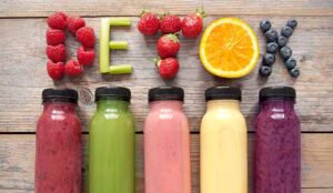 Detox concept with fruits and juices