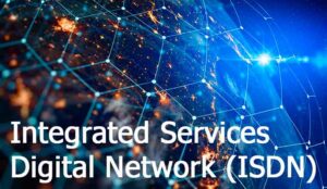 Global world network and telecommunication concept with the words integrated services digital network isdn