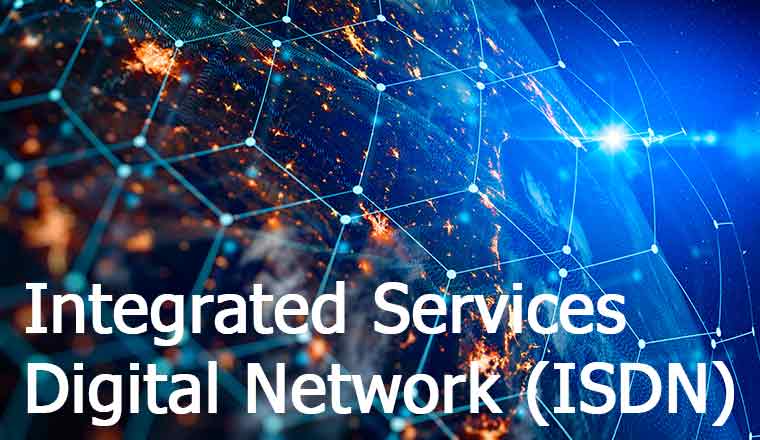 Global world network and telecommunication concept with the words integrated services digital network isdn