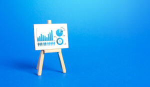 Statistics and business analytics with an easel with charts