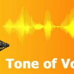Microphone and sound wave with the words tone of voice