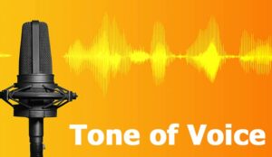 Microphone and sound wave with the words tone of voice