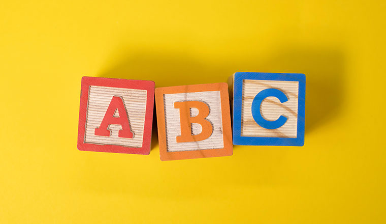 ABC Model concept with A, B and C on wooden blocks