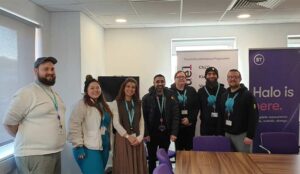 A picture of staff taken at the BT contact centre site in Accrington