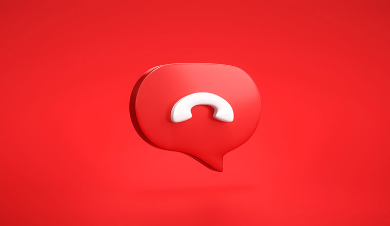 A red speech bubble with a phone icon