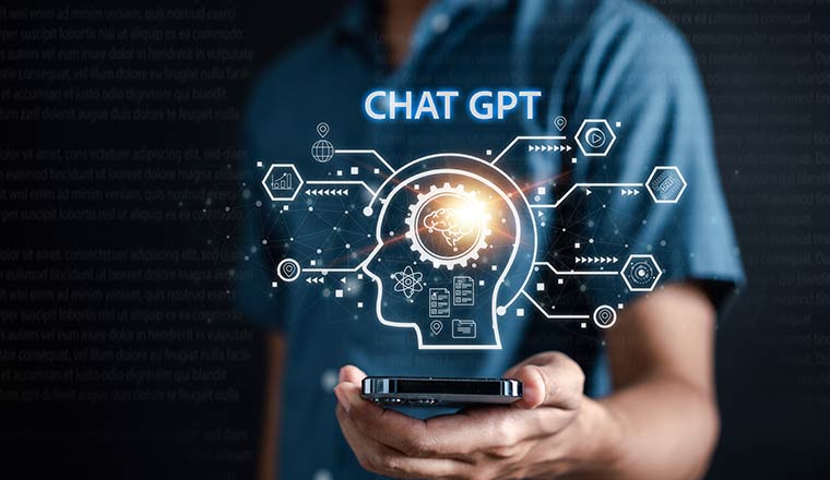 Person chatbot in smartphone intelligence Ai.Chat GPT