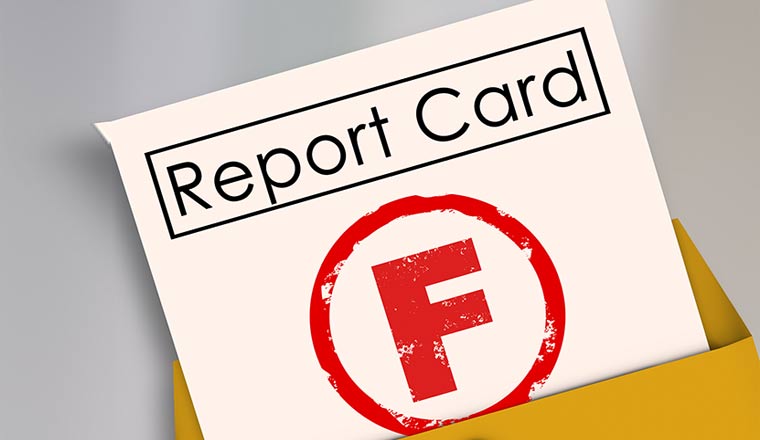 Letter F grade report card