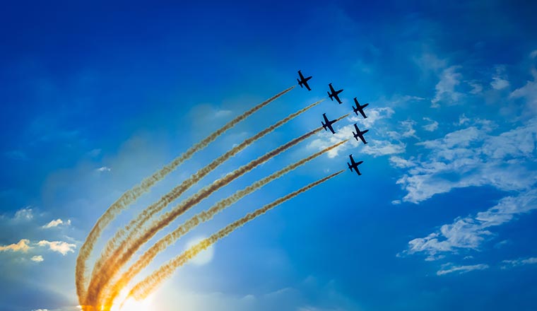 Aerobatic team performs flight at air show - consistent good performance concept