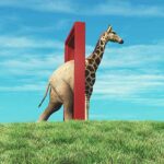 Elephant entering a door and gets out as a giraffe . Change concept