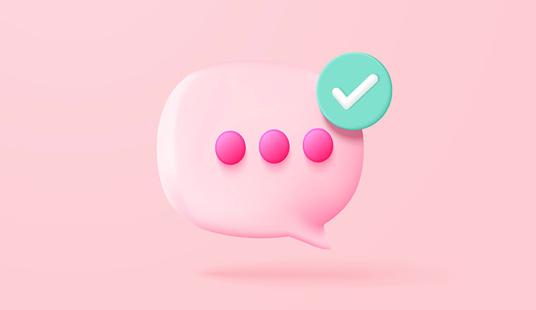 3D vector speech bubble with tick mark