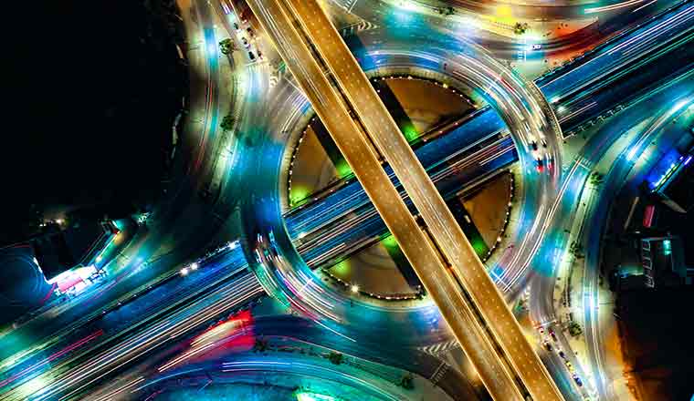 Arial top view of Smart, Modern transportation with Expressway, Road and Roundabout, Road traffic