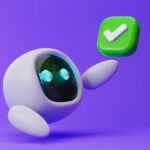Cute robot with check mark icon