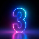 Number three glowing in the dark, pink blue neon light