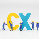Customer Experience, CX Concept, rating for satisfaction of product and service, miniature people staffs building the word CX