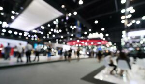 Blur, defocused background of public exhibition hall.