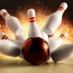 Bowling strike hit with fire explosion.
