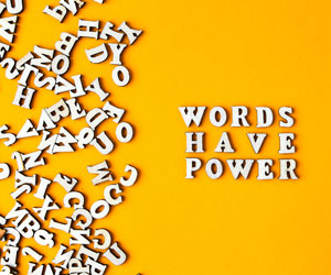 Words Have Power with letters on yellow background