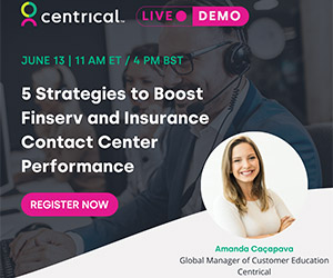 thumbnail advert promoting event 5 Strategies to Boost Finserv and Insurance Contact Center Performance and CX – webinar