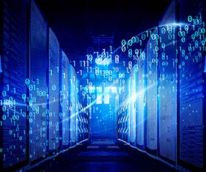 Visualisation of data centre with binary code