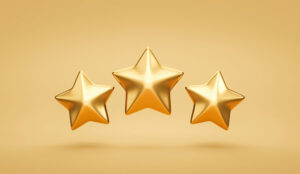 Three Gold rating star symbol of customer satisfaction review service best quality ranking