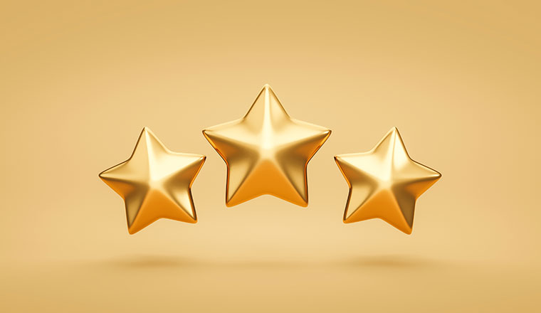 Three Gold rating star symbol of customer satisfaction review service best quality ranking