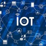 Internet of things (IoT) concept. symbol connected with icons of typical IoT.