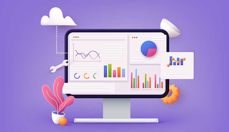 3d illustration of data analytics and information on computer screen