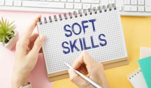 Soft skills text concept write on notebook with pen