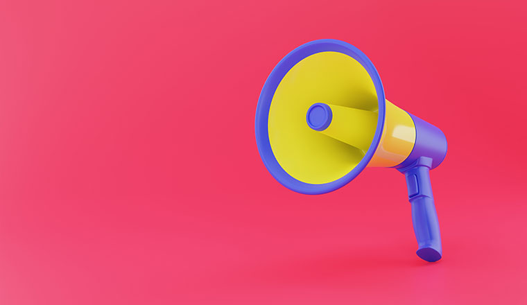Announcement concept with megaphone on pink background