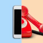 Retro phone and modern smartphone - old and new concept for ability to chat or call