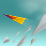 Different, Leader Individuality Concept. Unique Paper Plane Flying Up in the Sky