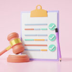 Checklist on a clipboard with a gavel - legal concept