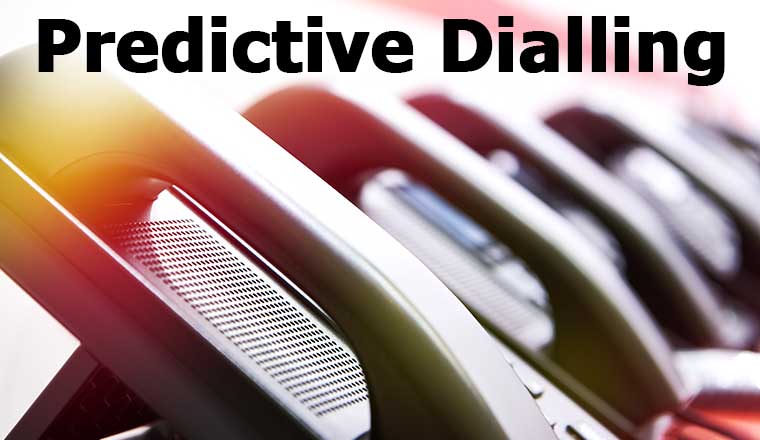 Handsets of office phones in a row with the words predictive dialling